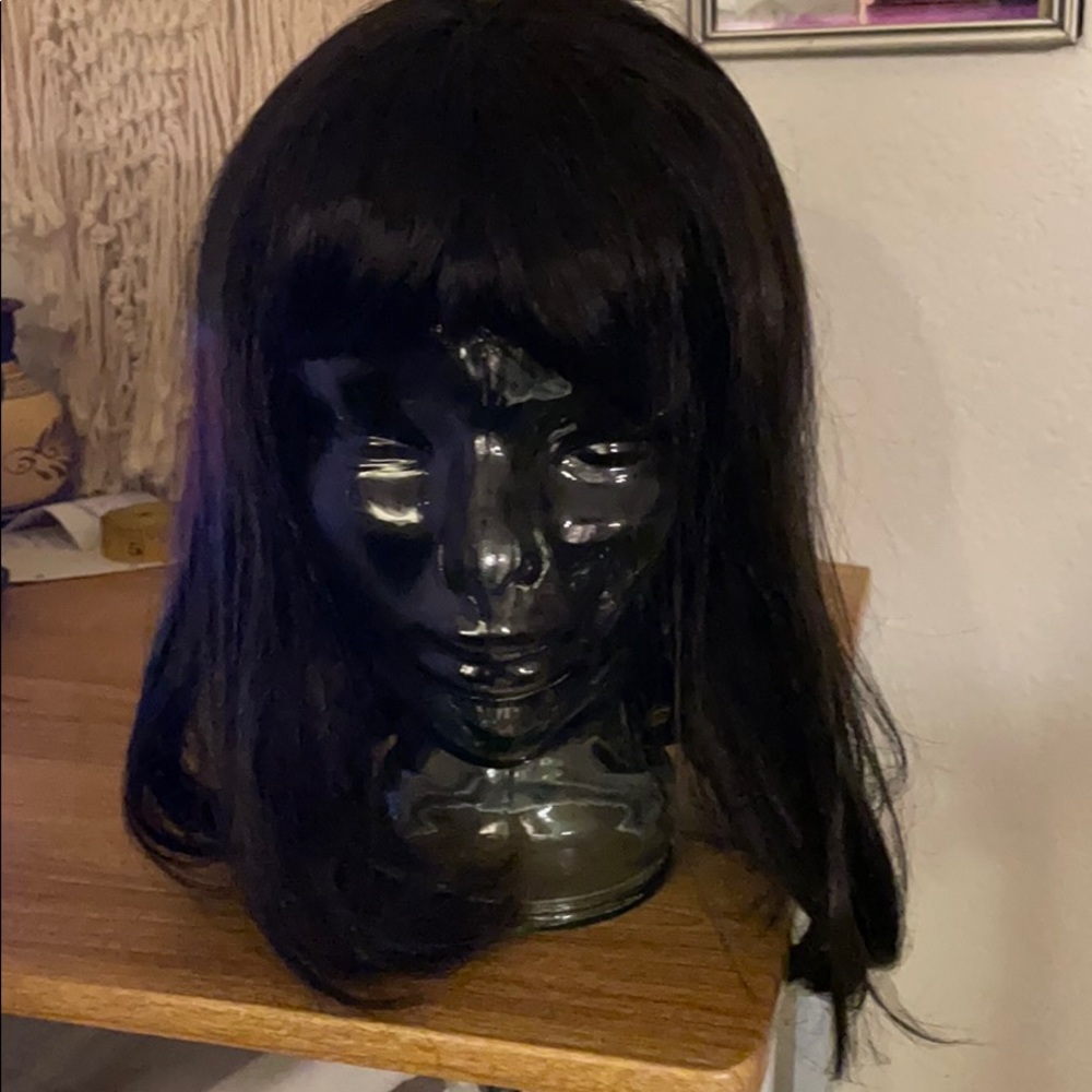 Black shoulder length with bangs wig
